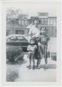 Sophia Chan posing with her daughter Andrea and Ellyn Chan in Forest Hills, 1954.